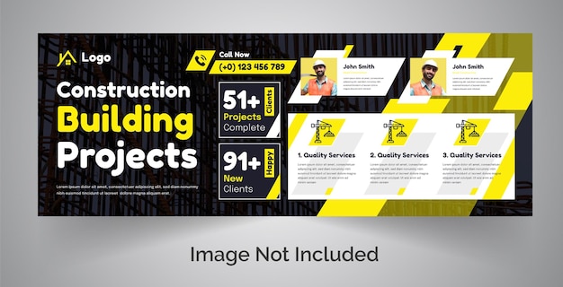 Construction facebook cover banner template yellow