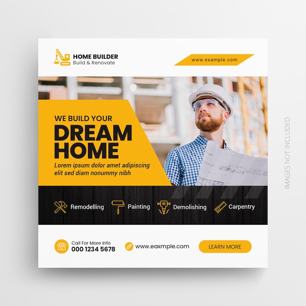 PSD construction handyman home repair flyer social media post amp web banner