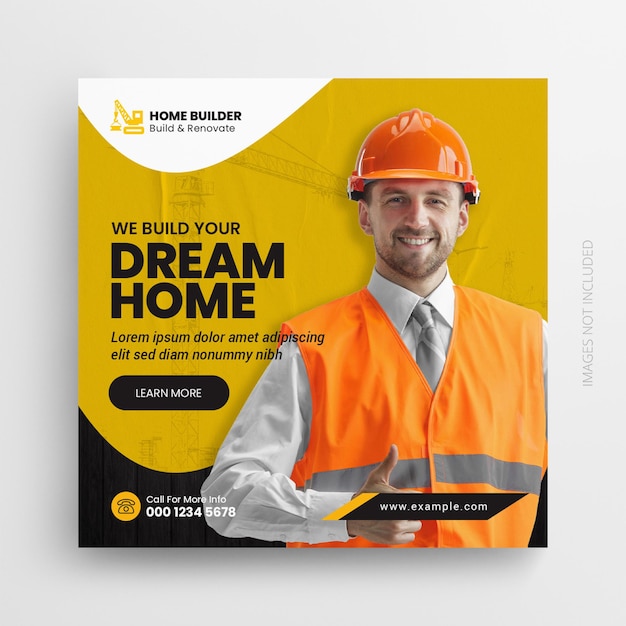 Construction handyman home repair flyer social media post amp web banner