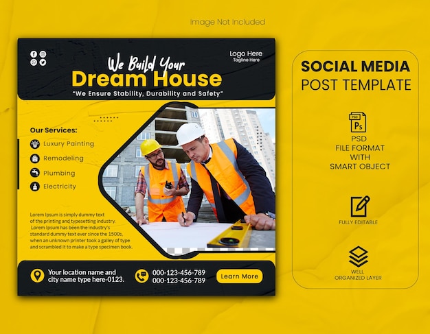 Construction handyman renovation flyer social media post and web banner template