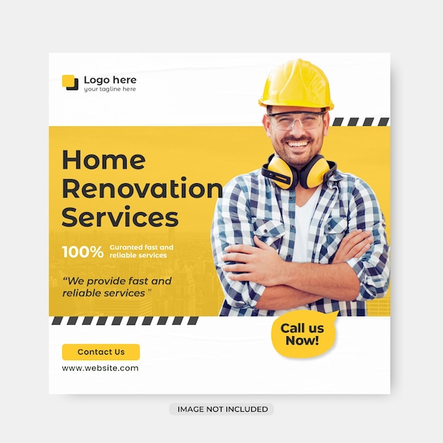 PSD construction and home repair services social media post design template