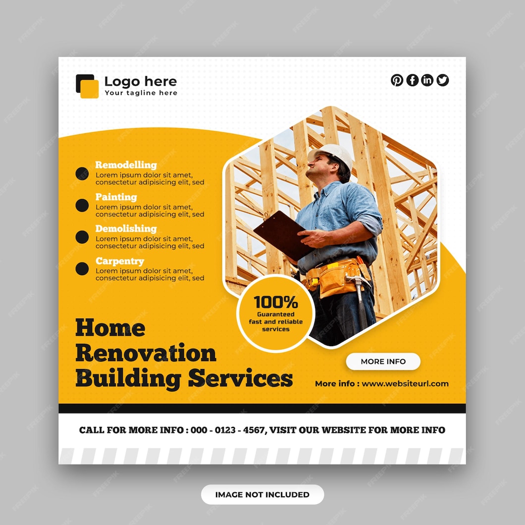 Premium PSD Construction and house renovation services social media