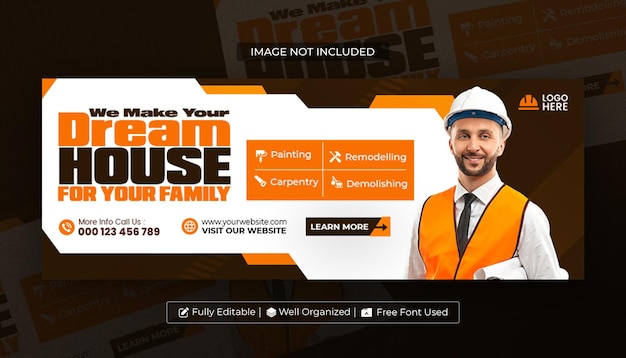 PSD construction and house services facebook cover template