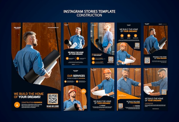 PSD storie di instagram di costruzione