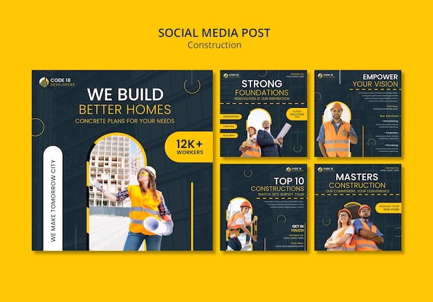 PSD construction project instagram posts template