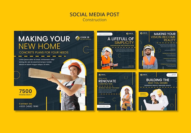 Construction project instagram posts template