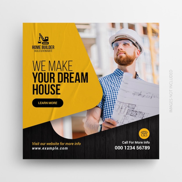 Construction renovation flyer social media post amp web banner template