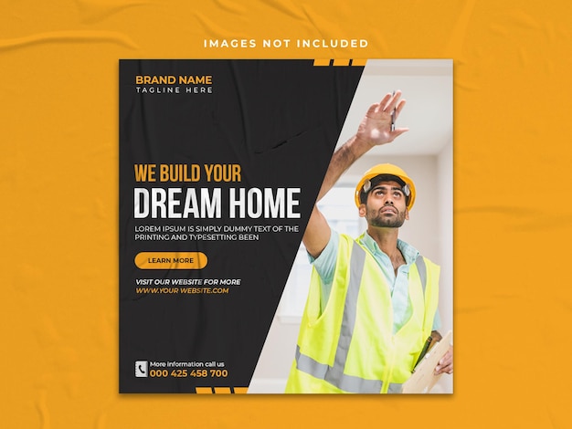 PSD construction renovation flyer social media post amp web banner template