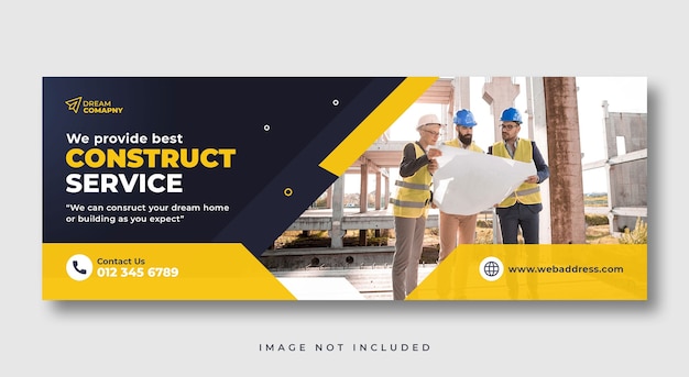 PSD construction service social media cover web banner template