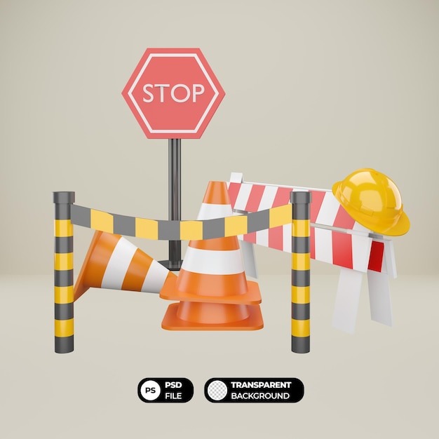 PSD under construction sign 3d illustration