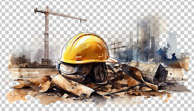 PSD construction site and helmet hat illustration