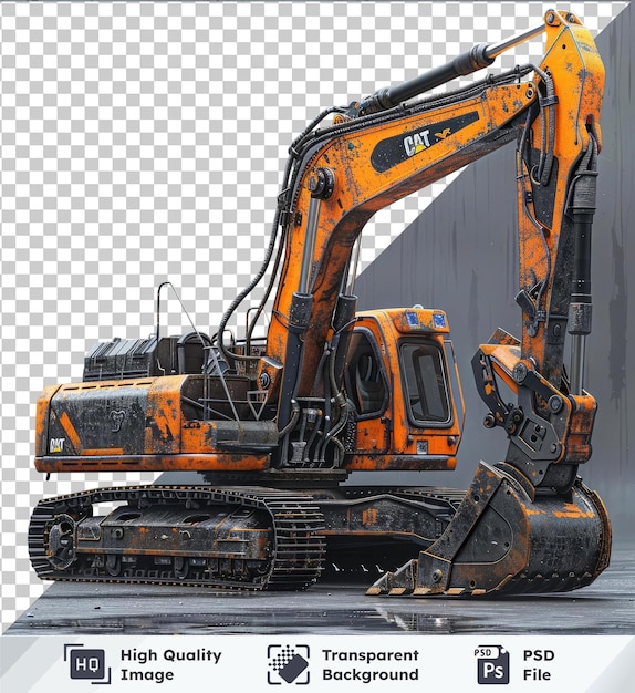 PSD construction site with gray wall glass window and premium track excavator png clipart