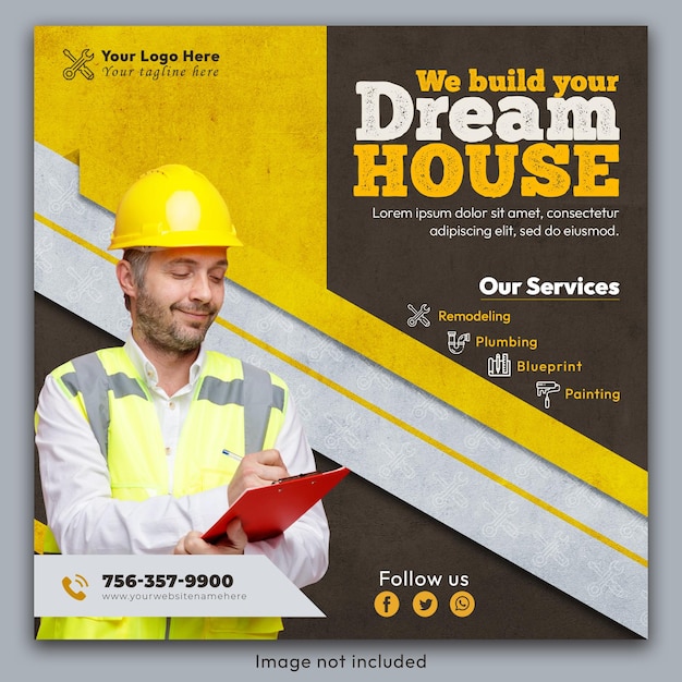 PSD construction social media flyer template