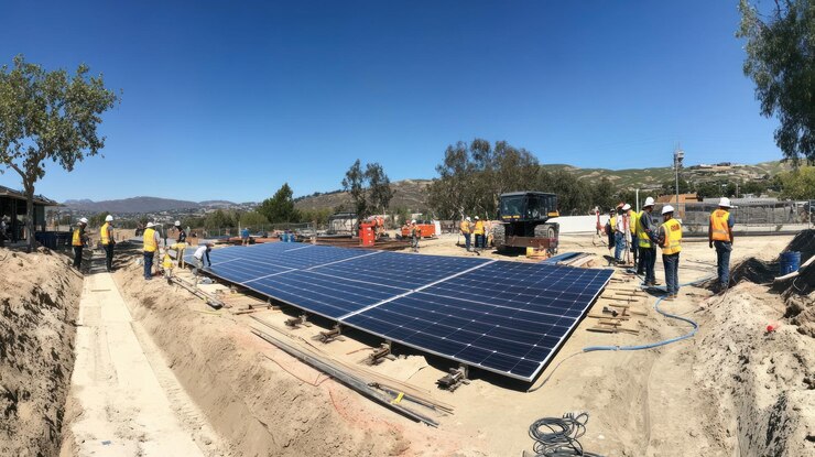 PSD construction of solar panels in a sunny environment