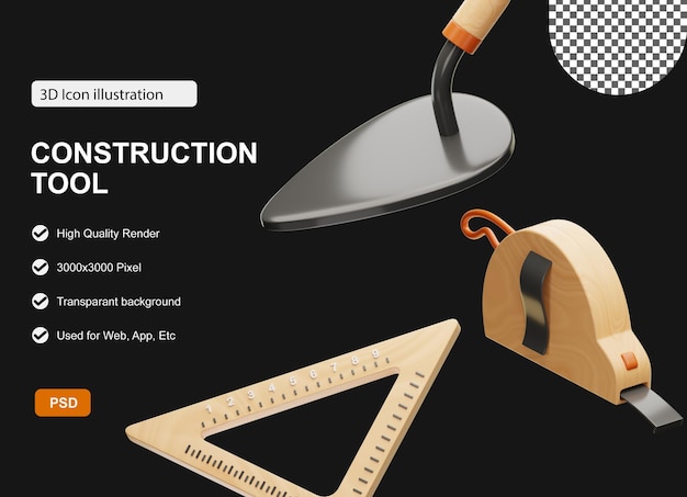 Construction tool 3d icons set