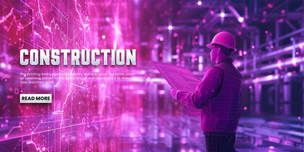 Construction web banner template design