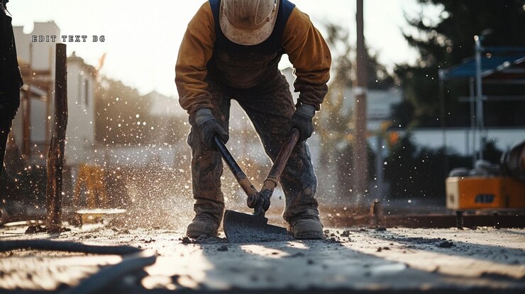 PSD construction worker breaking concrete with a sledgehammer