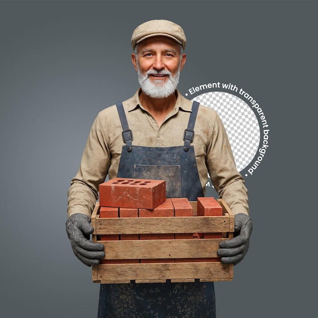 construction worker carrying a crate of bricks