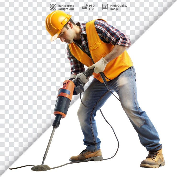 PSD construction worker drilling into the ground at a building site