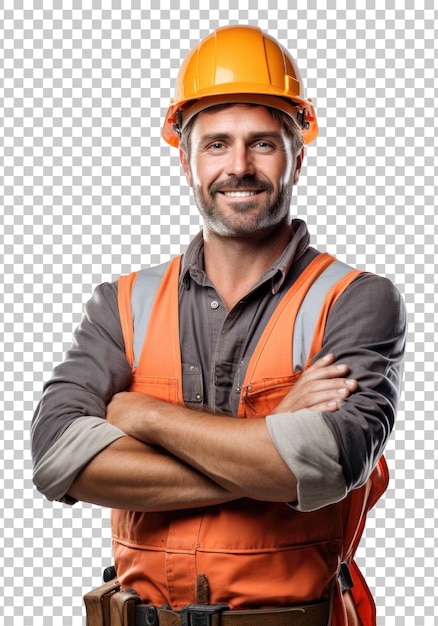 PSD construction worker isolated on transparent background