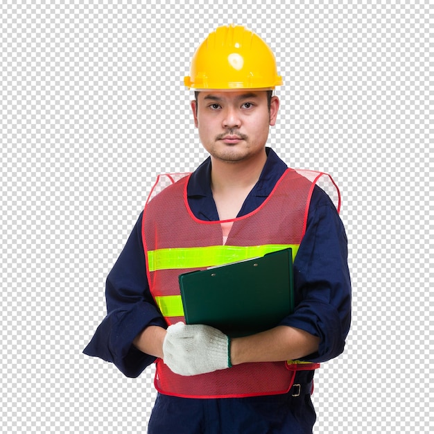 Construction Worker in Protective Gear Holding a Clipboard