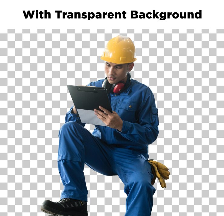 PSD construction worker reviewing blueprints with safety gear