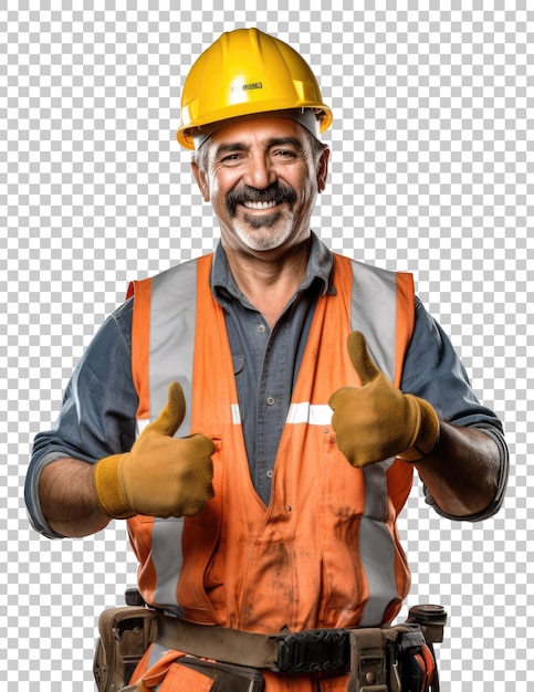 PSD construction worker thumbs up isolated on transparent background