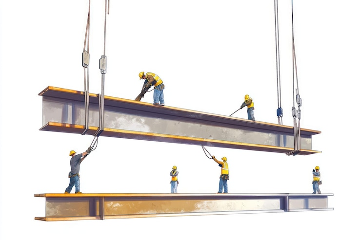 PSD construction workers installing large steel beams