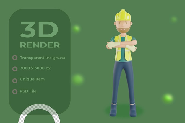 Строители позируют жестом иллюстрации 3d рендеринга