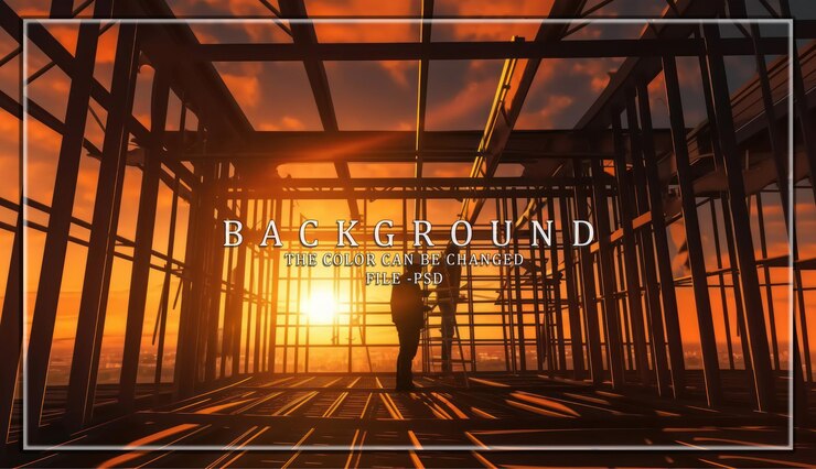 PSD 建設 作業 者 たち の シルエット は 夕暮れ に 対し て 描か れ て い ます