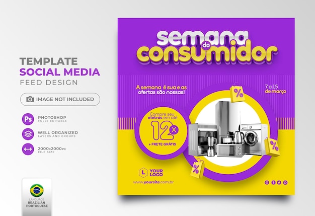 consumer week social media post in brazilian portuguese template design