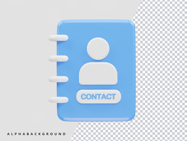 Elemento di illustrazione di rendering 3d dell'icona della rubrica contatti