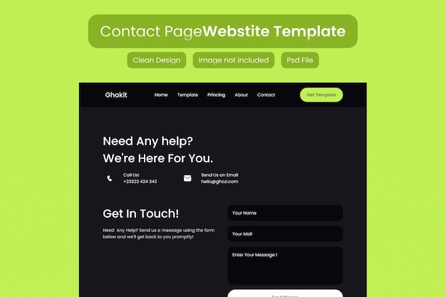 Contact landing page website template mockup