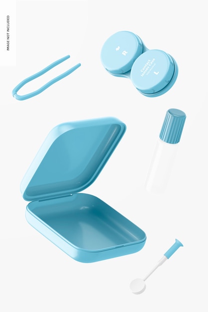 Contact lenses case mockup, floating