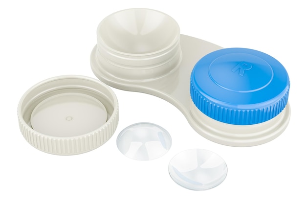 contact lenses with holder container 3d rendering isolated on transparent background
