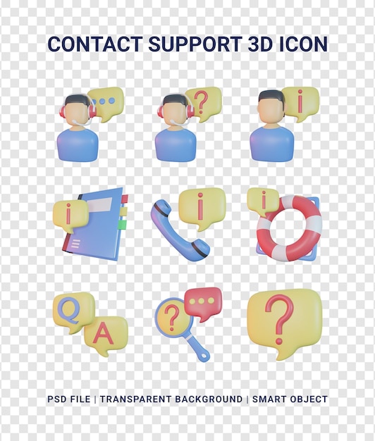 PSD contact support 3d icon illustration