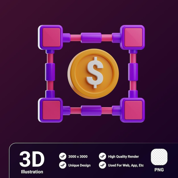 Contactless pay object block chain 3d illustration