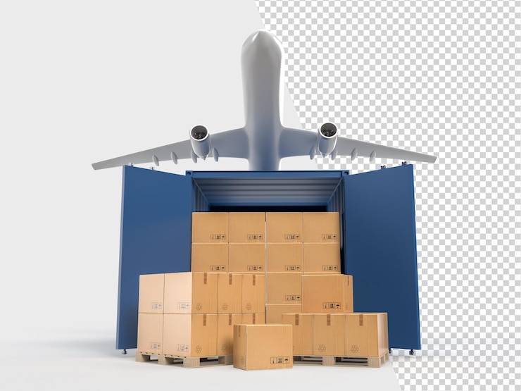 PSD container cargo shipping logistic service containers with brown cardboard boxes package delivery in the online ecommerce business