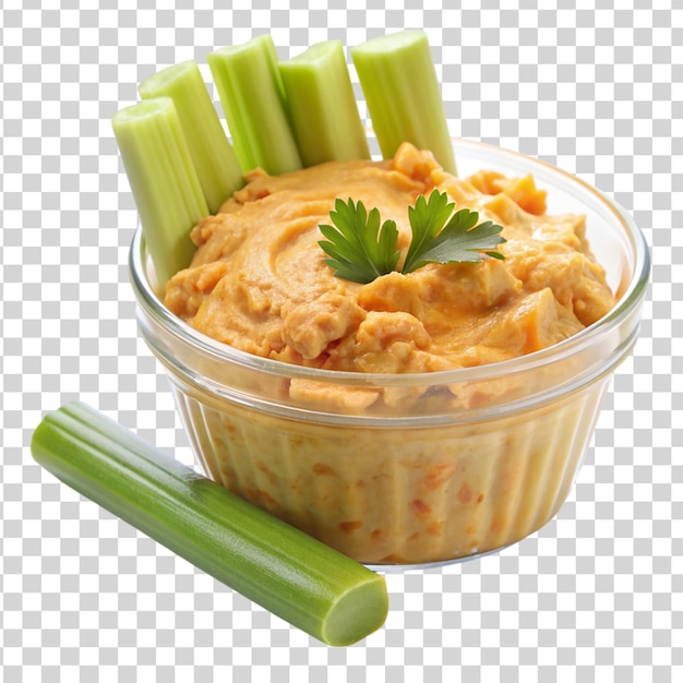 Container of creamy buffalo chicken isolated on transparent background