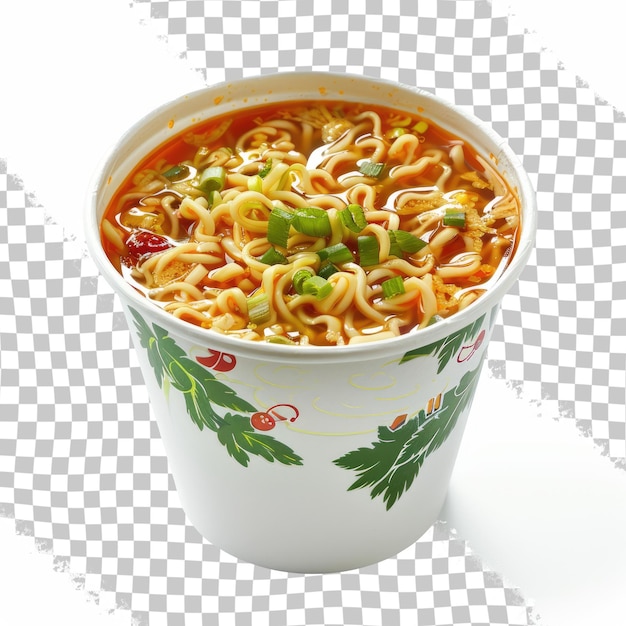 PSD a container of pasta with a green pepper and a red pepper