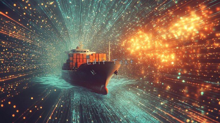PSD container ship speeding through digital data stream