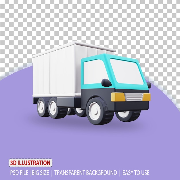 Container truck 3d icon illustration expedition logistic rendering with transparent background