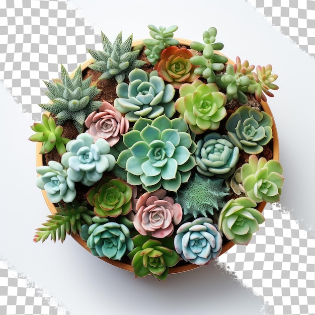 PSD container with lush succulents transparent background