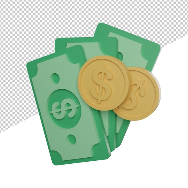 Contant geld munt zijaanzicht 3d-rendering illustratie transparante background