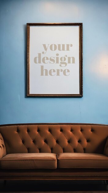 PSD contemporary art display in an interior render of a framed poster illustration