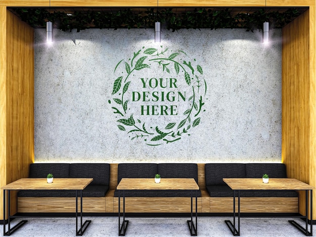 Mockup interno di un caffè contemporaneo con muro di cemento