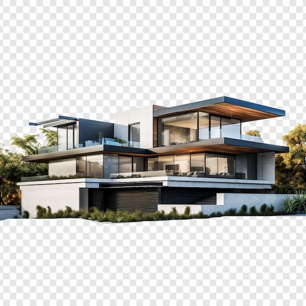 PSD contemporary house isolated on transparent background