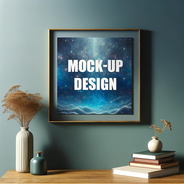 PSD contemporary interior frame mockup with decor