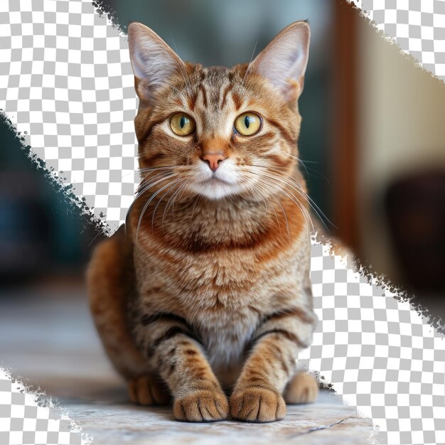 A content feline relaxes on the room s floor transparent background