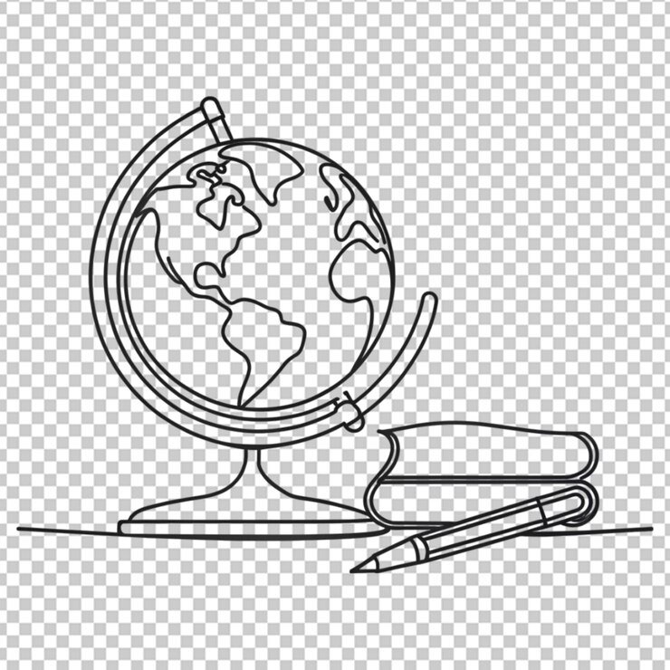 PSD continuous one line of pen book and globe